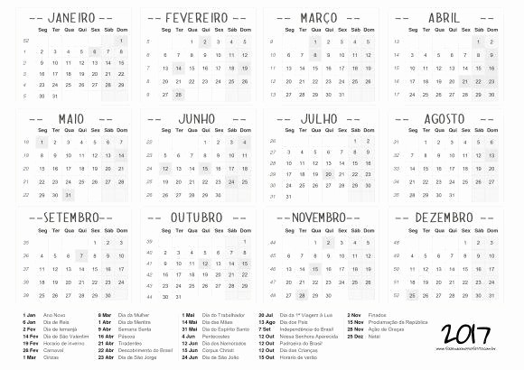 Calendario Anual 2017 Para Imprimir Fresh Calendário 2017 Feriados Para Baixar E Imprimir