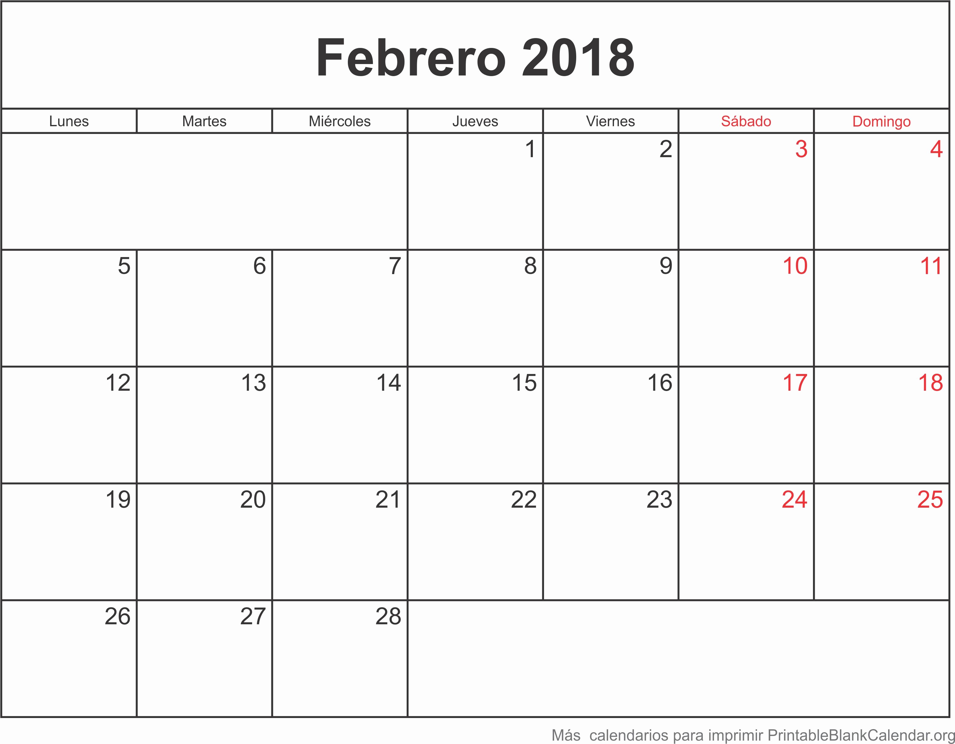 Calendario Febrero 2018 Para Imprimir Awesome Calendarios Para Imprimir Printableblankcalendar Es
