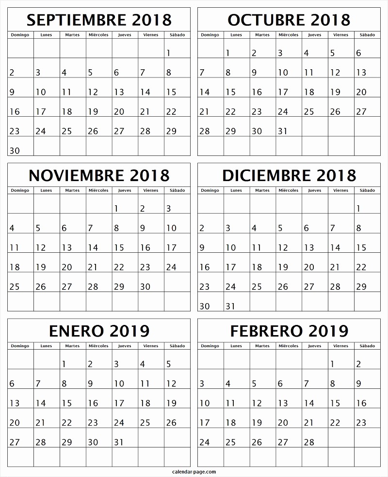 Calendario Febrero 2018 Para Imprimir Best Of Calendario Septiembre 2018 A Febrero 2019 Para Imprimir