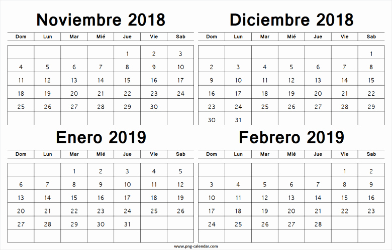 Calendario Febrero 2018 Para Imprimir Elegant Calendario Noviembre Diciembre 2018 Enero Febrero 2019