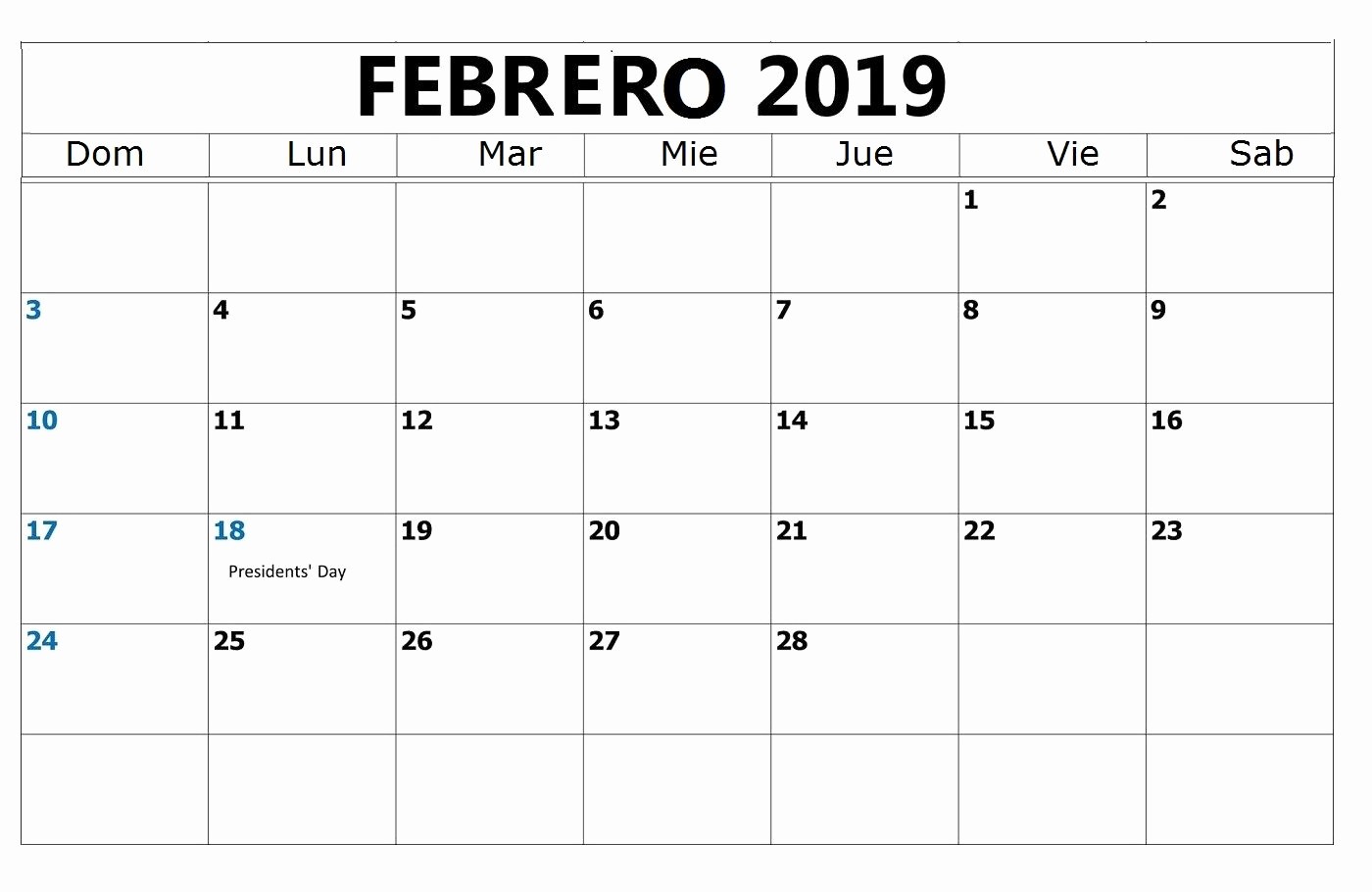 Calendario Febrero 2018 Para Imprimir Inspirational Calendario Febrero 2019