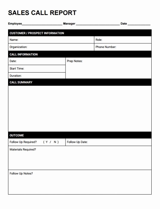 Call Sheets for Sales Reps New Free Sales Call Report Templates