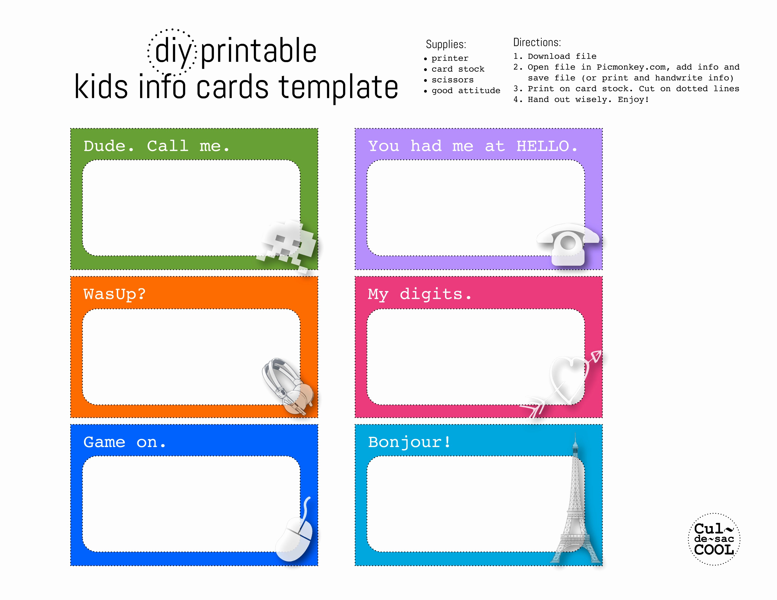 Calling Card Template Free Download Luxury Diy Printable Kids Info Cards Template