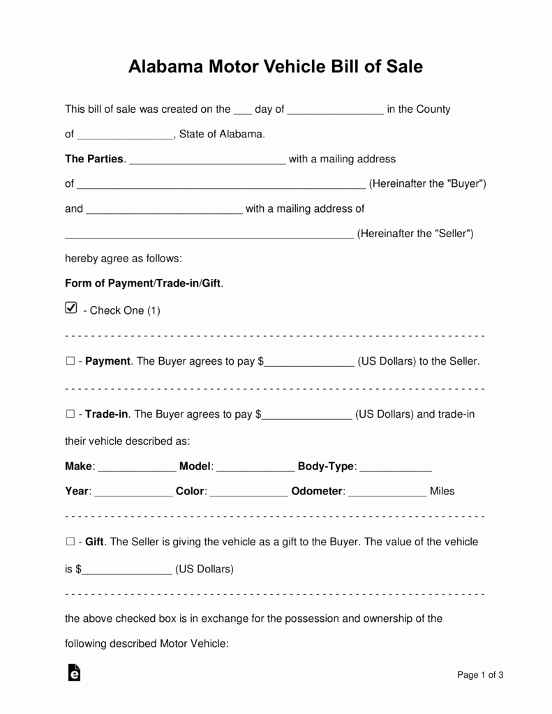 Car Bill Of Sell Template Awesome Free Alabama Bill Of Sale forms Pdf Word