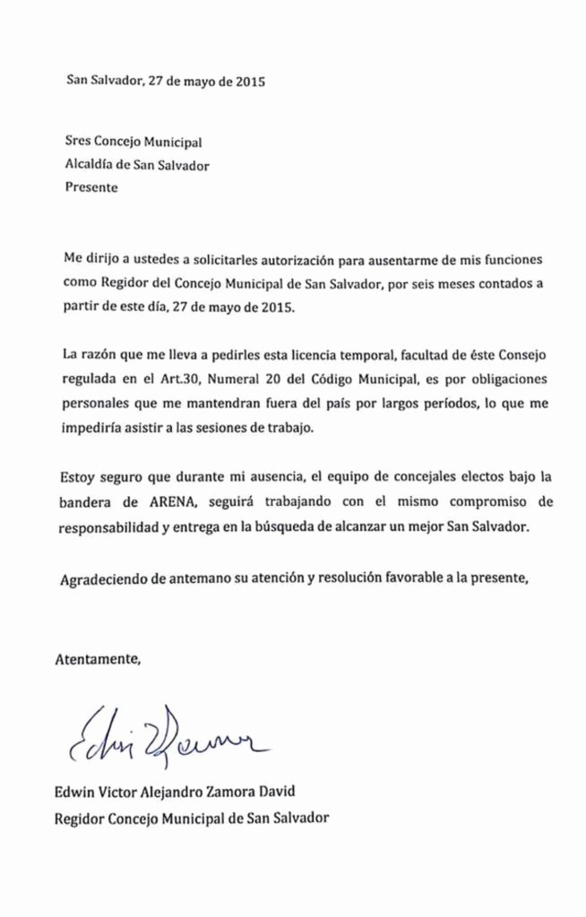 Carta Dirigida A Una Autoridad Best Of Concejal De arena En Alcalda De San Salvador solicita