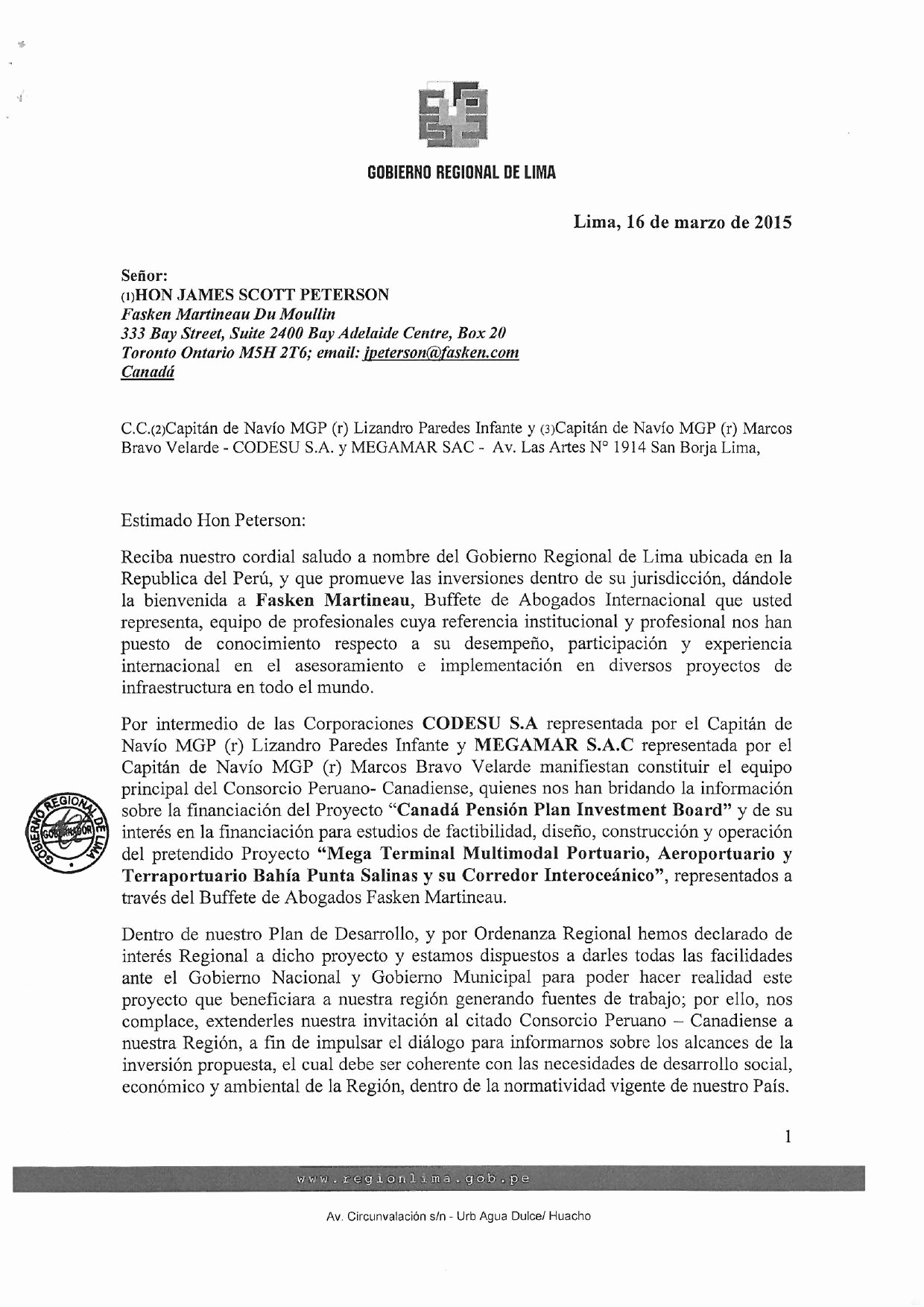 Carta Dirigida A Una Autoridad Unique Megaterminal BahÍa Salinas