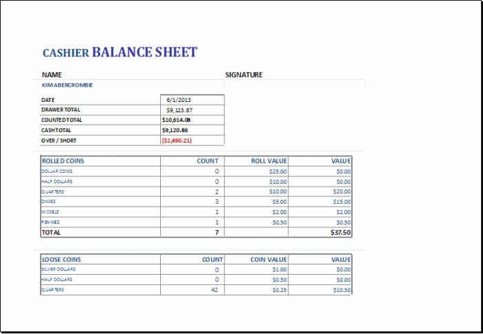Cash Drawer Balance Sheet Template Awesome Daily Cash Reconciliation form Template Templates
