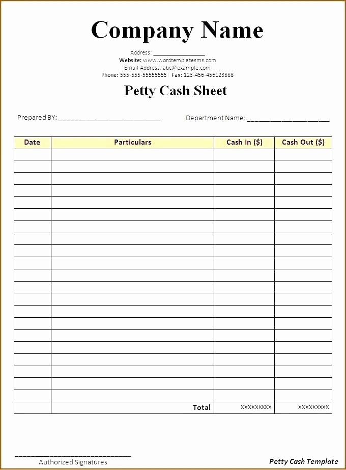 Cash In Cash Out Template Best Of Printable Petty Cash Log Record Sheet form – Rightarrow