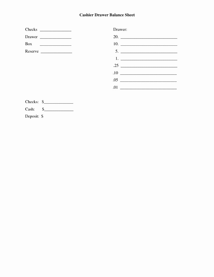 Cash In Cash Out Template Lovely Cash Drawer Balance Sheet Template