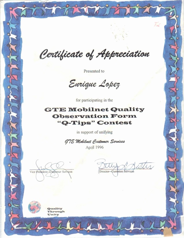 Certificado De Agradecimiento Y Apreciacion Elegant Certificado De Apreciacion Gte Wireless Pdf