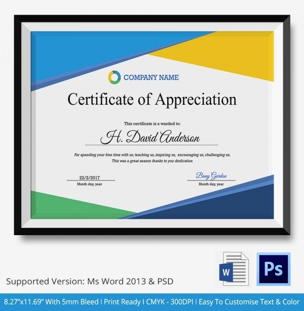 Certificate Of Appreciation Word Template Fresh Certificate Of Appreciation Templates 24 Free Word Pdf