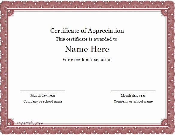 Certificate Of Appreciation Word Template Fresh Word Certificate Template 49 Free Download Samples