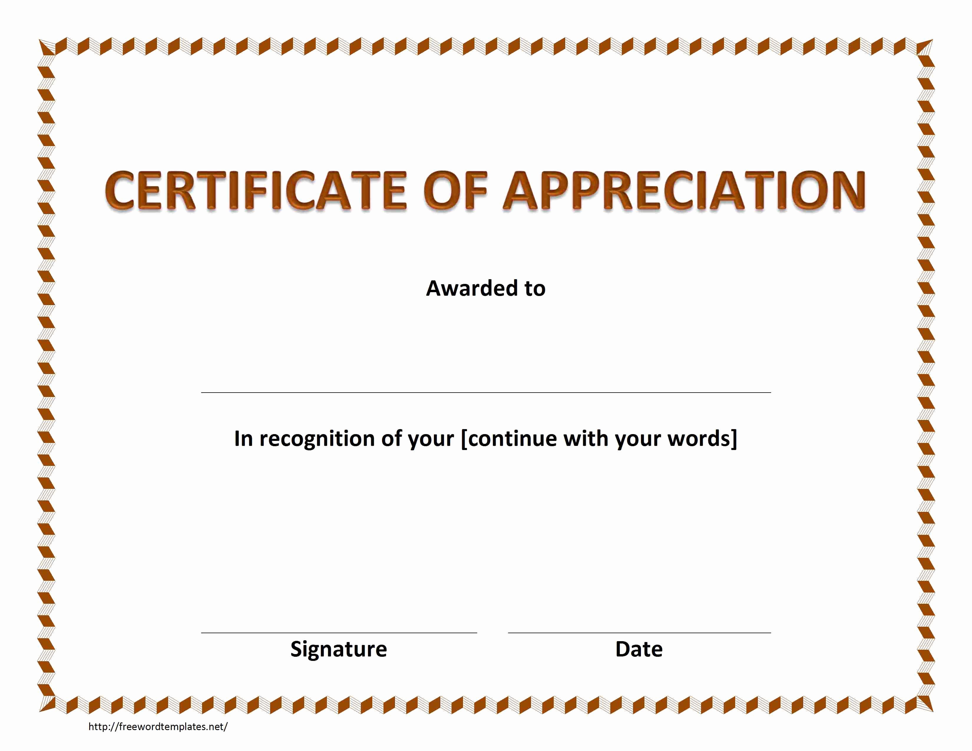 Certificate Of Appreciation Word Template Inspirational Certificate Of Appreciation