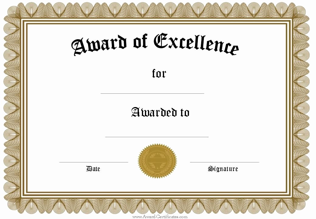 Certificate Of Award Template Free Best Of Free Funny Award Certificates Templates