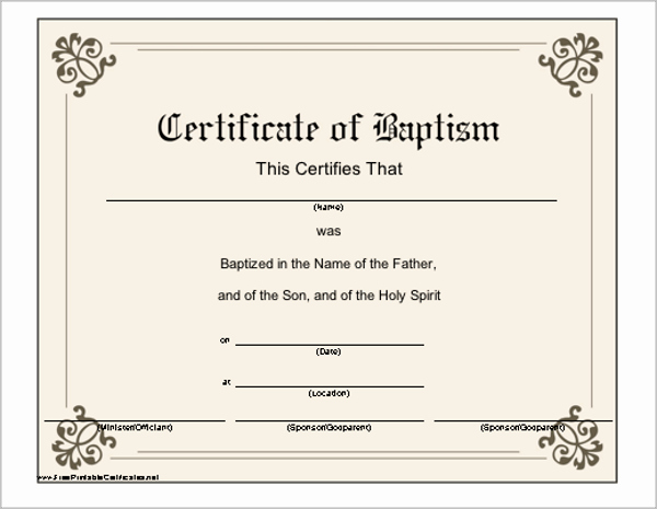 Certificate Of Baptism Word Template Elegant 20 Church Certificate Templates Free Printable Sample Designs