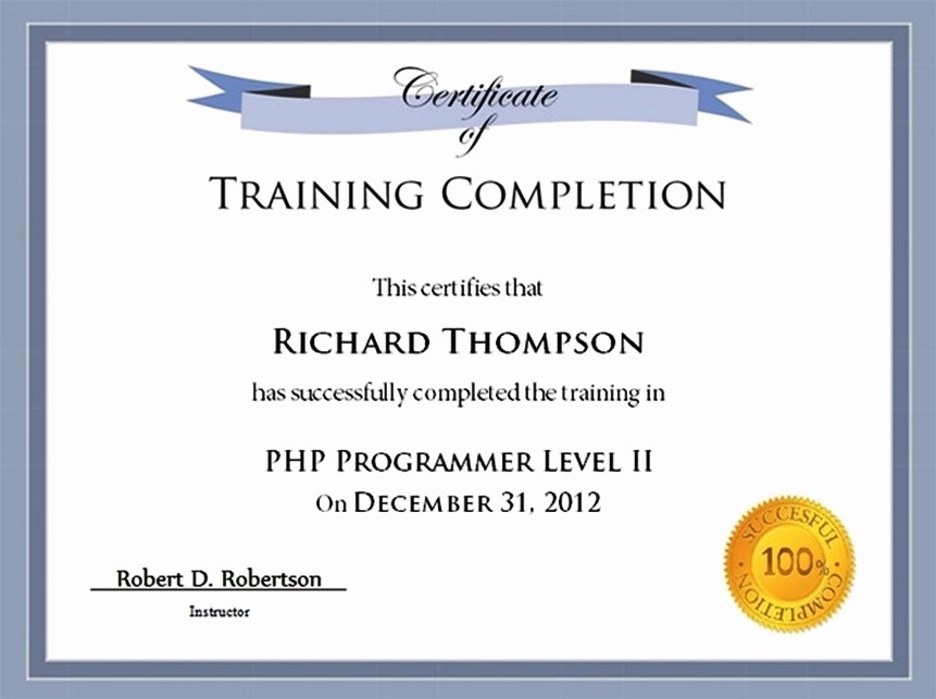 Certificate Of Completion Of Training Lovely Training Certificate Template