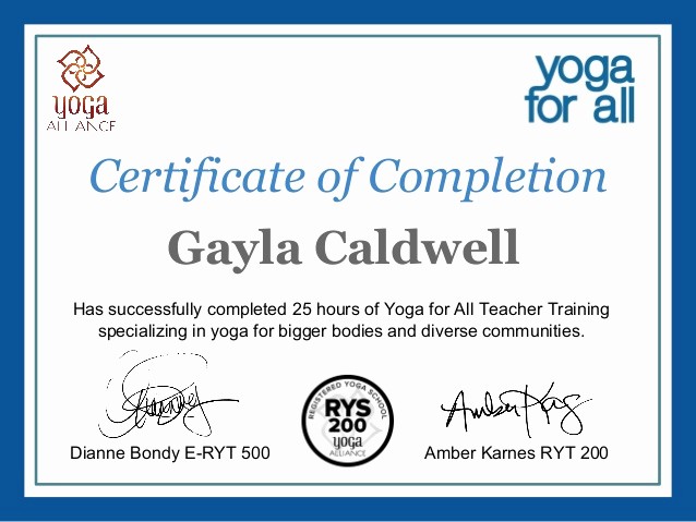 Certificate Of Completion Of Training Unique Gayla Caldwellyoga for All Line Training Certificate Of