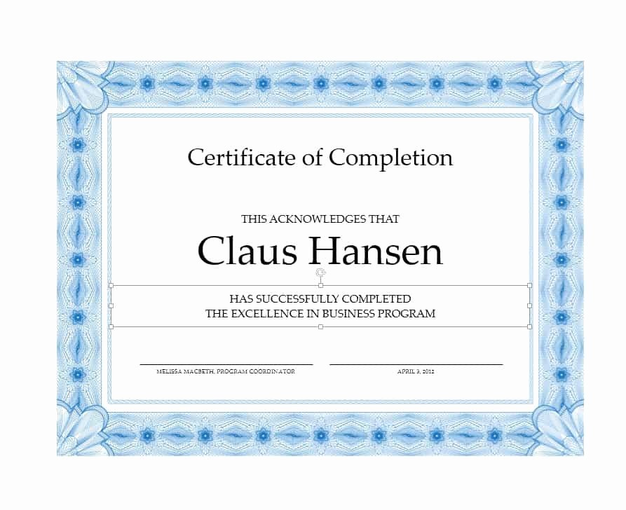 Certificate Of Completion Template Powerpoint Lovely Microsoft Word Certificate Of Pletion Template 40