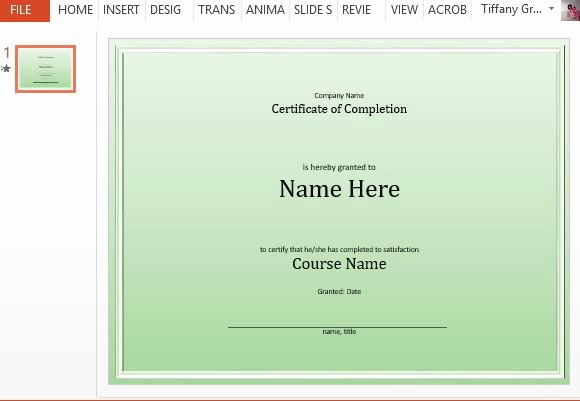 Certificate Of Completion Template Powerpoint New Course Pletion Certificate Template for Powerpoint