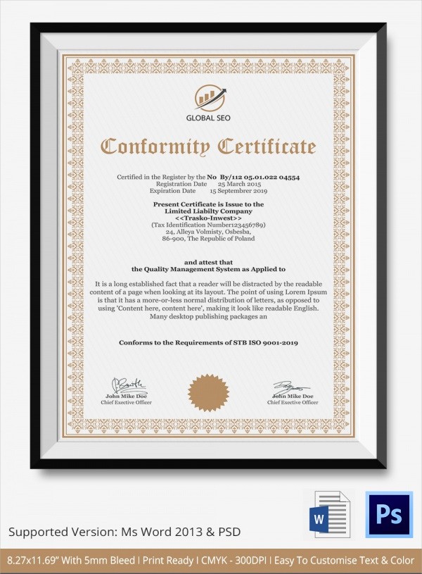 Certificate Of Compliance Template Word Inspirational 20 Certificate Of Conformance Templates
