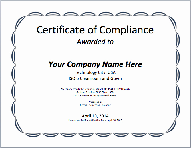 Certificate Of Compliance Template Word Unique Pliance Certificate Template Microsoft Word Templates