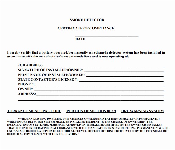 Certificate Of Compliance Template Word Unique Smoke Alarm Pliance Certificate Template Launchosiris