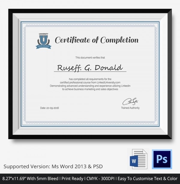Certificate Of Course Completion Template Lovely Certificate Of Pletion Template 31 Free Word Pdf