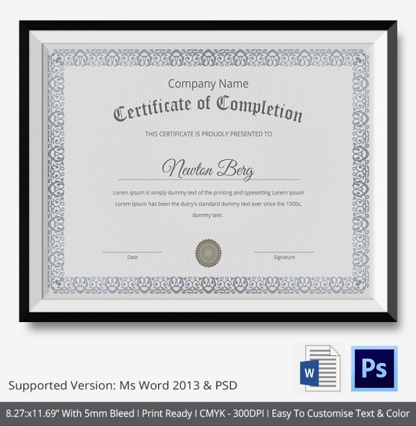 Certificate Of Course Completion Template New Training Certificate Template 14 Free Word Pdf Psd