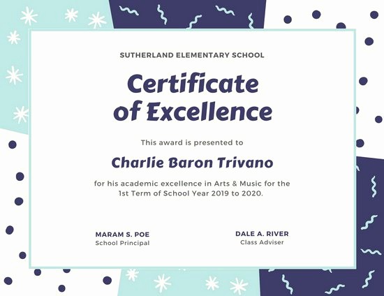 Certificate Of Excellence for Students Luxury Blue and White Playful Pattern Student Certificate