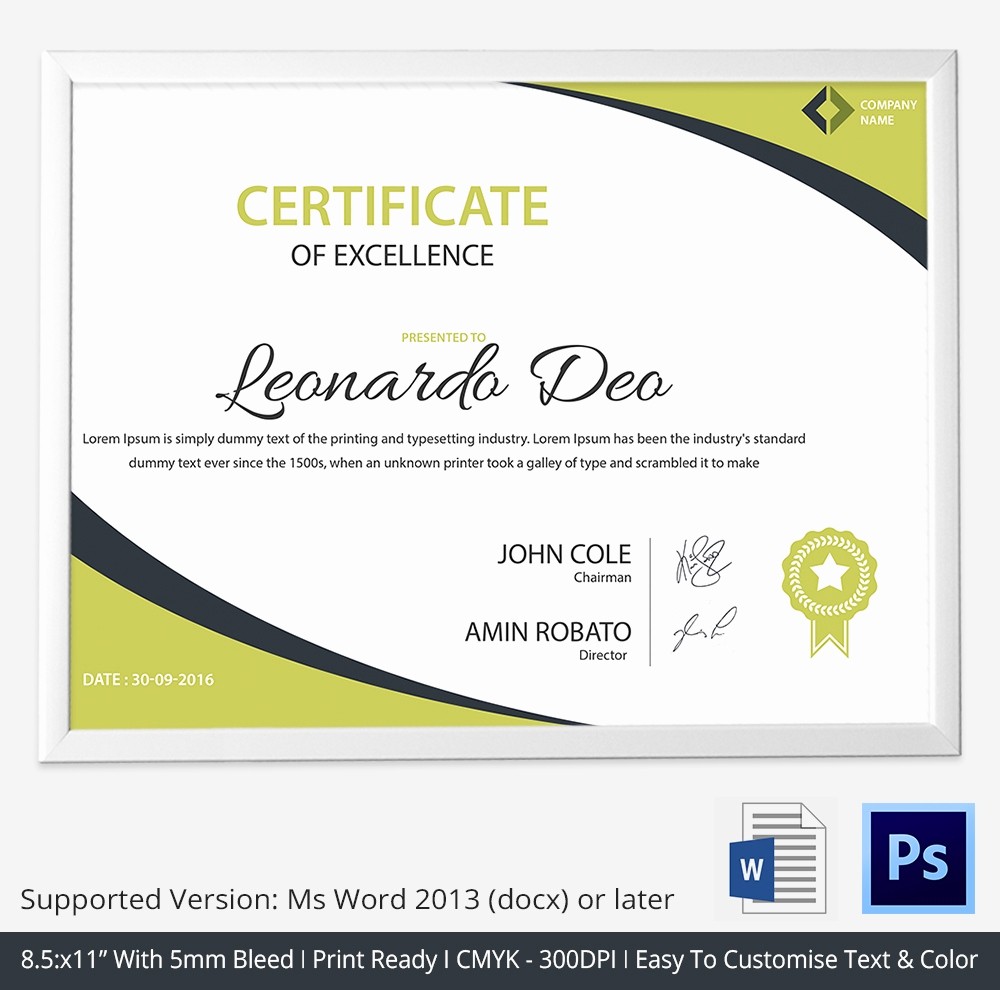 Certificate Of Excellence Template Word Lovely Word Certificate Template 31 Free Download Samples