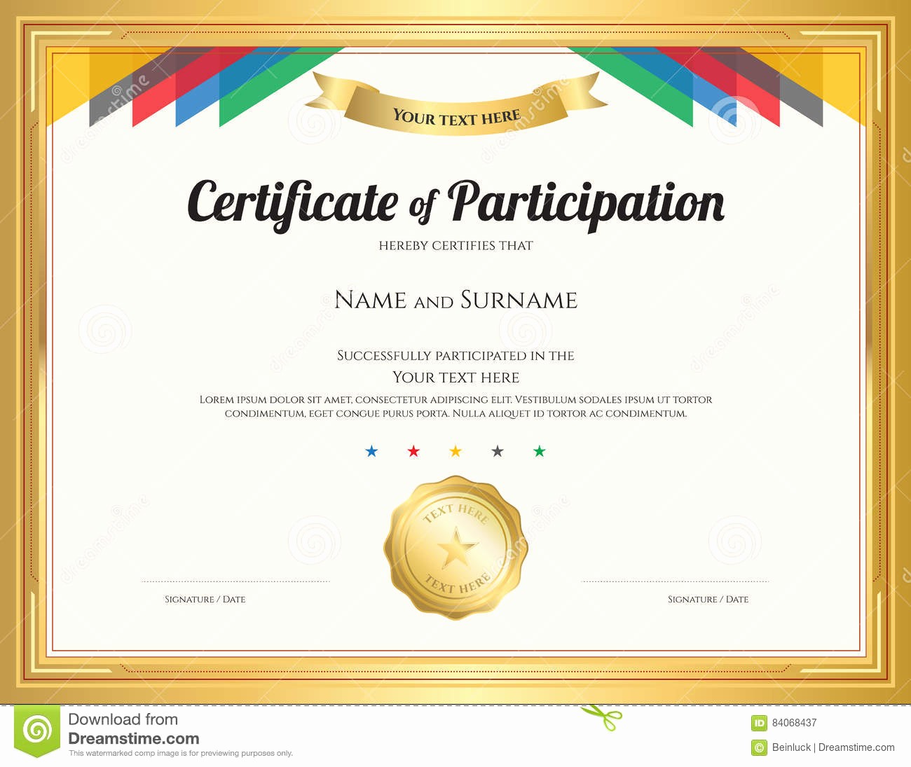 Certificate Of Participation for Kids Awesome Certificate Participation Template In Gold Color Vector