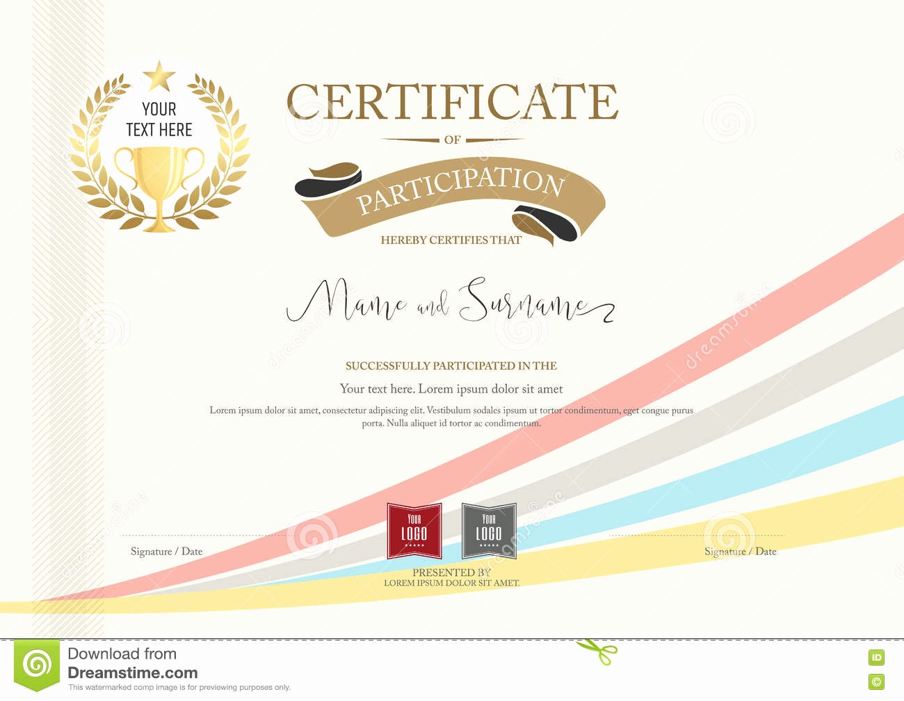 Certificate Of Participation for Kids Beautiful Certificate Participation Template In Gold Color Vector