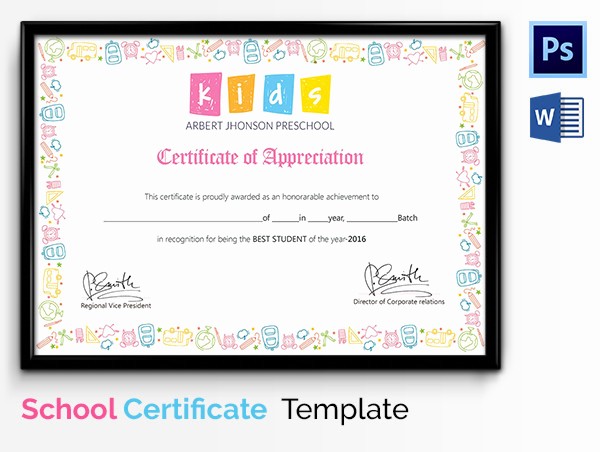 Certificate Of Participation for Kids Beautiful School Certificate Template 17 Free Word Psd format