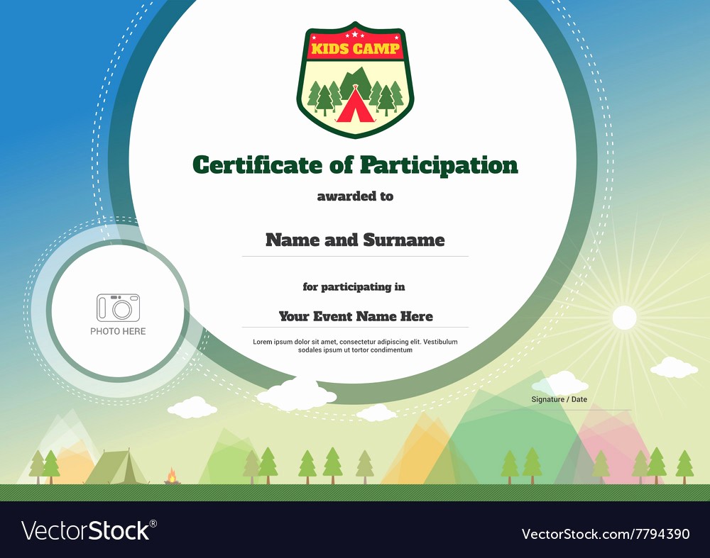 Certificate Of Participation for Kids Fresh Kids Certificate Of Participation Template Camping