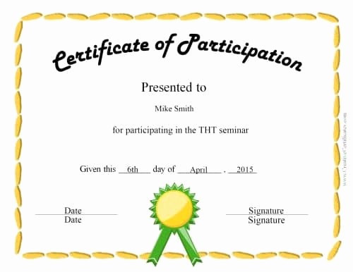 Certificate Of Participation for Kids Lovely Free Certificate Of Participation