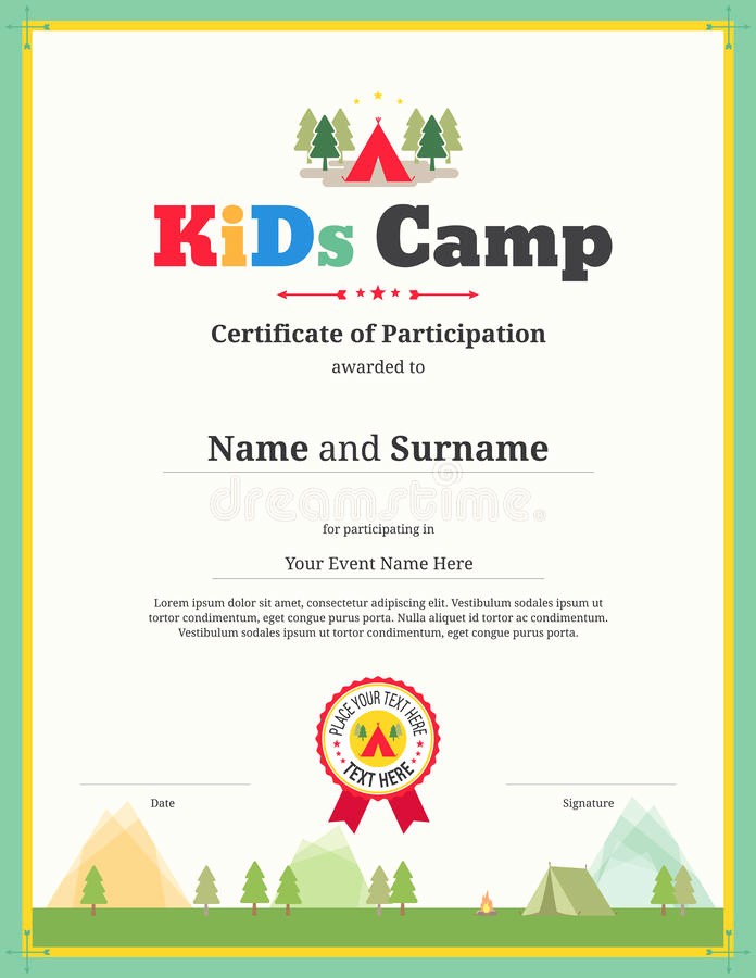Certificate Of Participation for Kids New Kids Certificate Template In Vector for Camping