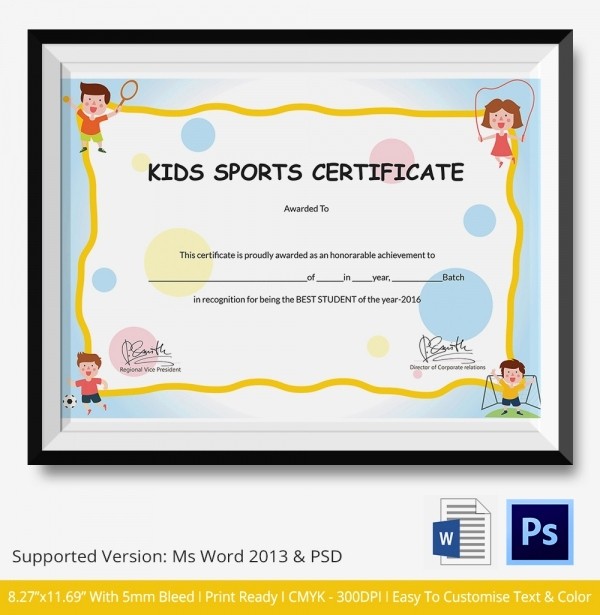 Certificate Of Participation for Kids Unique Kids Sports Certificate 5 Word Psd format Download