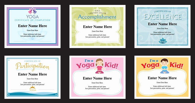 Certificate Of Participation for Kids Unique Yoga Certificates Templates Yoga Instructor Awards