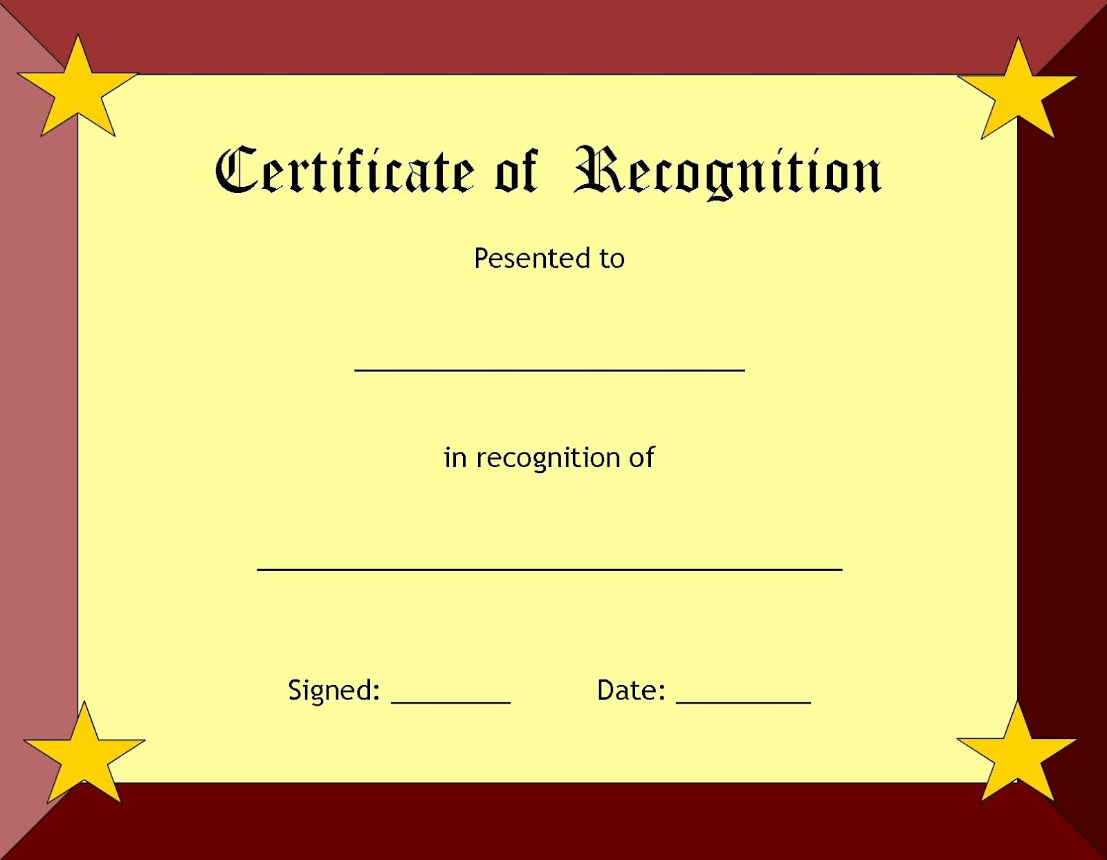 Certificate Of Recognition Template Word Fresh Certificate Templates without Borders