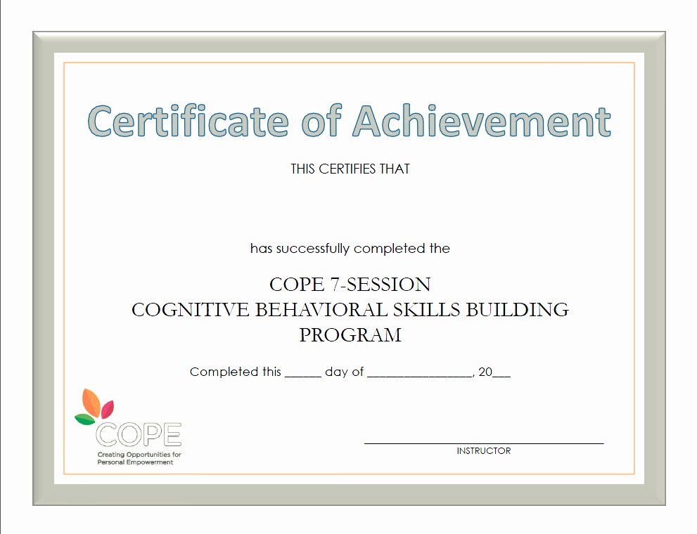 Certificates Of Achievement for Students Fresh Cope Instructor Resources Cbt Based Programs