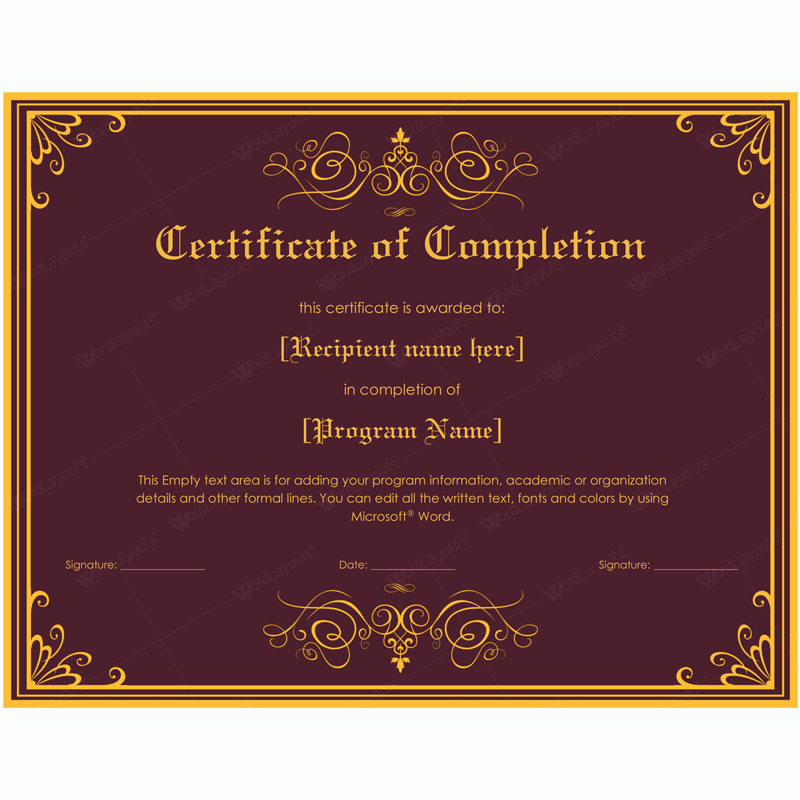 Certificates Of Completion Template Word Fresh Certificate Of Pletion 05 Word Layouts