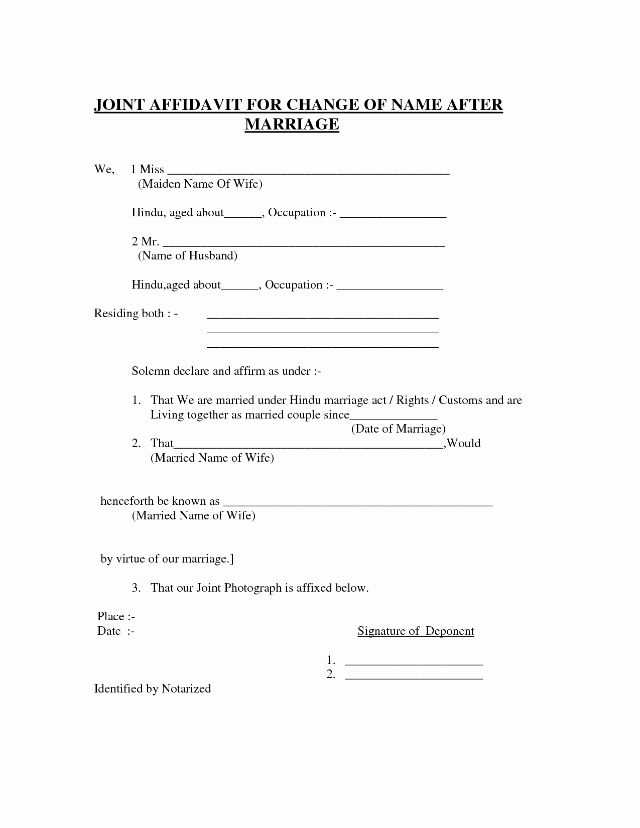 Change Of Address Template Word New Joint Affidavit for Change Name after Marriage