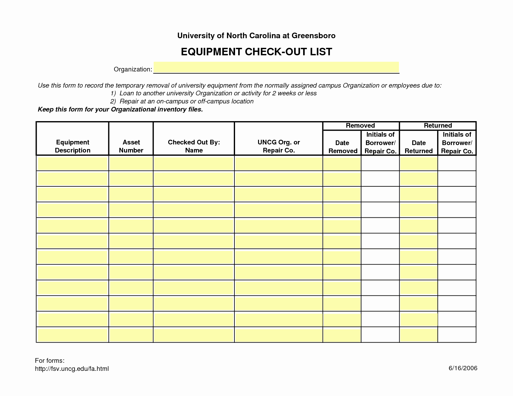 Check In and Out Template Inspirational Best S Of Employee Equipment Check Out form