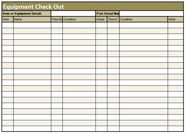 Check In and Out Template Lovely Equipment Check Out Sheet Template format Example