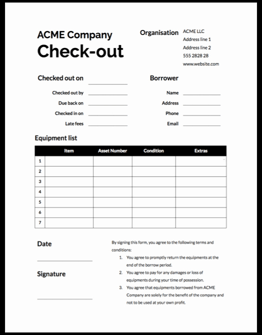 Check In and Out Template Lovely Parts Sign Out Sheet Template