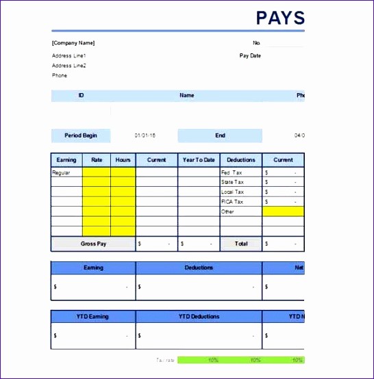 Check Stub Template for Excel Elegant 10 Payroll Check Template Excel Exceltemplates