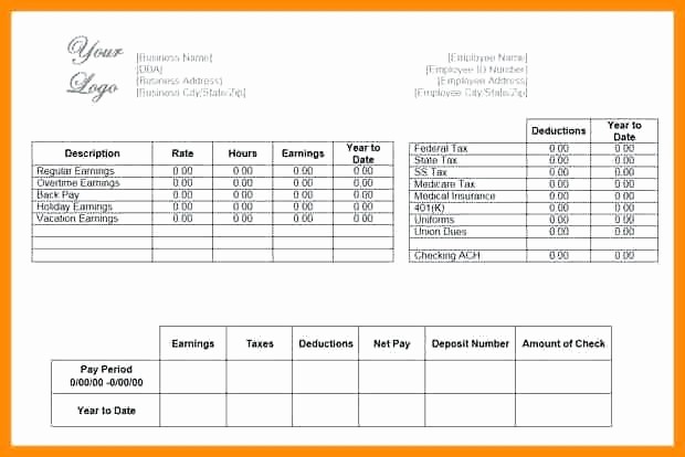 Check Stub Template for Excel Lovely Excel Paystub Template Free Pay Stub Template with