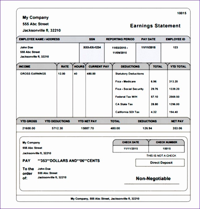 Check Stub Template for Excel Unique 12 Paycheck Stub Template Excel Exceltemplates