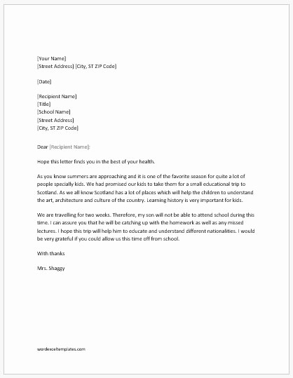 Child Absence From School Letter Beautiful Absence Excuse Letters to School