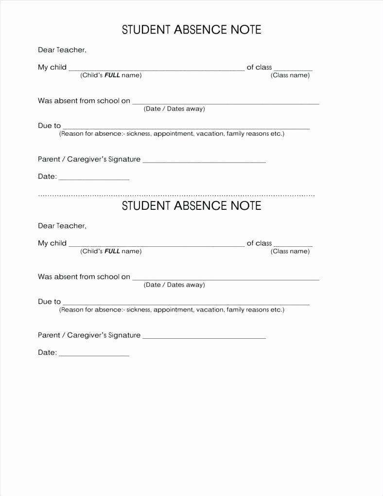 Child Absence From School Letter New Absence Note Template
